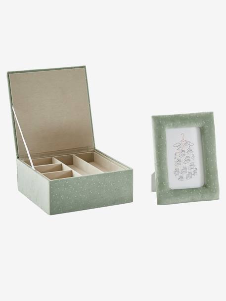 Gift Box Set, Frame + Storage Box in Velour GREEN LIGHT SOLID WITH DESIGN 