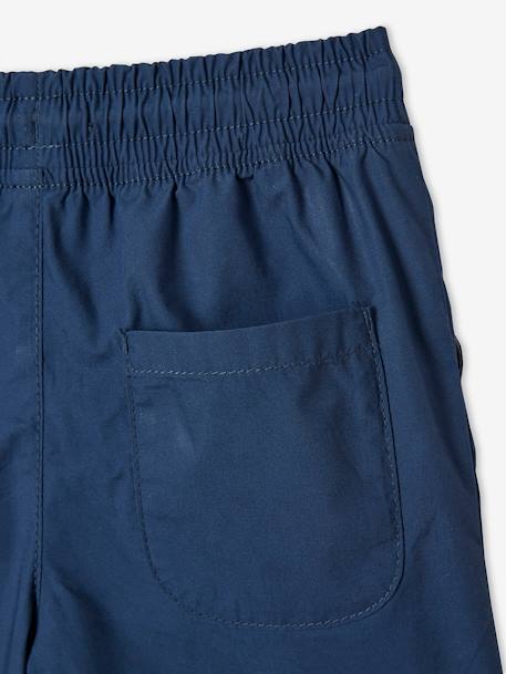 Easy to Slip On Bermuda Shorts for Boys BLUE DARK SOLID WITH DESIGN 