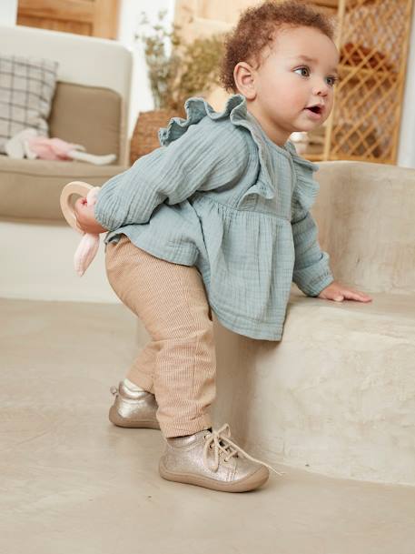 Soft Leather Ankle Boots for Baby Girls, Designed for Crawling Gold+printed black+printed blue 