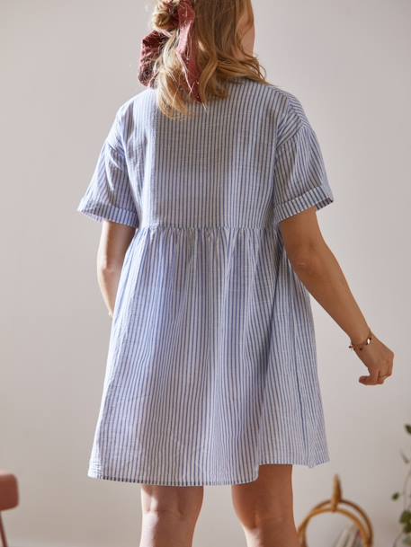 Striped Shirt Dress, Maternity & Nursing Special BLUE MEDIUM STRIPED+caramel 