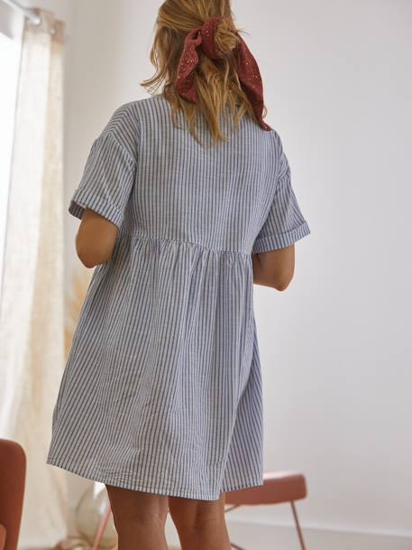 Striped Shirt Dress, Maternity & Nursing Special BLUE MEDIUM STRIPED+caramel 