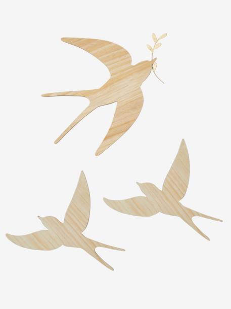 Set of 3 Wall Swallows BROWN LIGHT SOLID+gold+Light Pink 