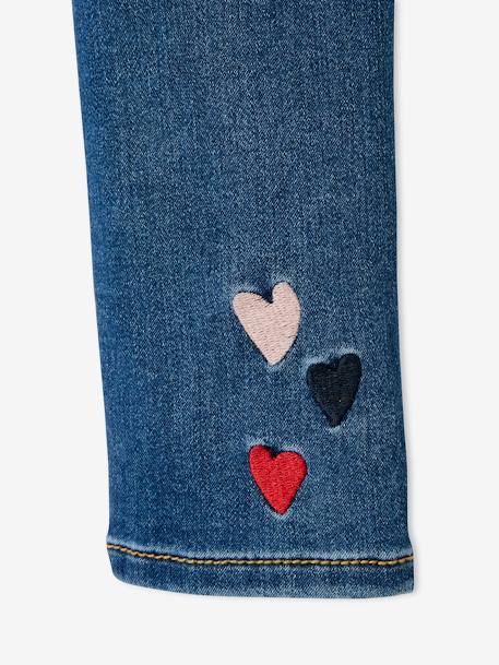 Embroidered Denim-Effect Treggings in Fleece for Girls BLUE MEDIUM SOLID WITH DESIGN+denim grey+double stone 
