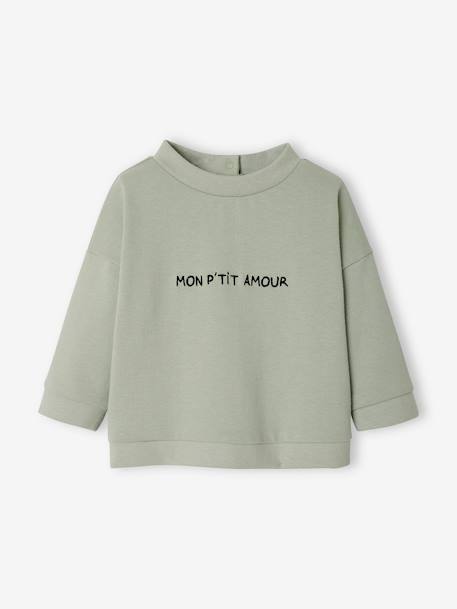 Sweatshirt with Message for Babies GREEN MEDIUM SOLID WITH DESIG 