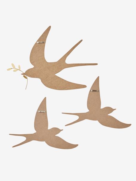Set of 3 Wall Swallows BROWN LIGHT SOLID+Light Pink 