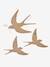 Set of 3 Wall Swallows BROWN LIGHT SOLID+Light Pink 