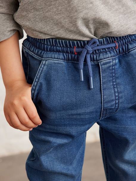 Denim-Effect Fleece Joggers, Easy to Put On, for Boys Denim Blue+GREY LIGHT SOLID WITH DESIGN 