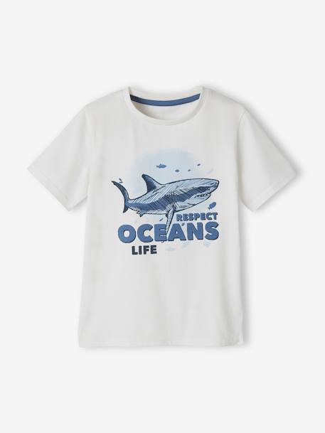 Organic T-Shirt with Animal Motif for Boys WHITE LIGHT SOLID WITH DESIGN 