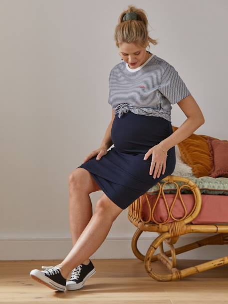 Striped Cotton T-Shirt, Maternity & Nursing Special BLUE DARK STRIPED 
