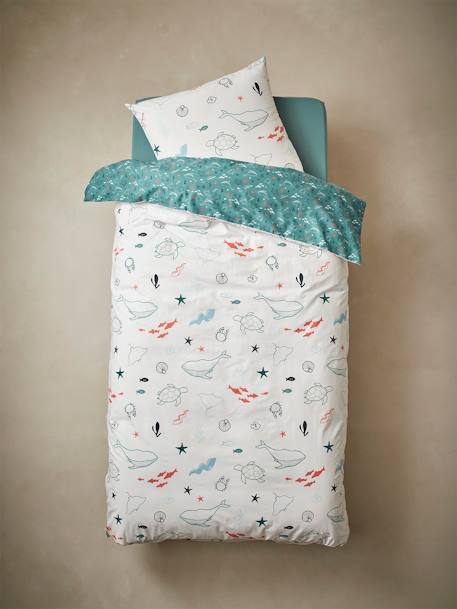 Duvet Cover + Pillowcase Set for Children, Under the Sea, Basics BLUE MEDIUM ALL OVER PRINTED 