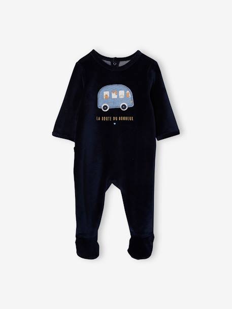 Pack of 2 'Car ride' Sleepsuits In Velour, for Baby Boys, Oeko Tex® BLUE DARK TWO COLOR/MULTICOL 
