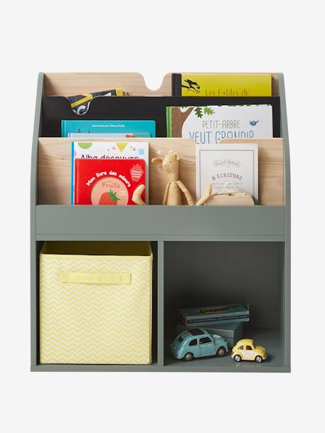 Storage Unit with 2 Cubbyholes + Bookcase, School GREEN DARK SOLID+PINK MEDIUM SOLID+White 