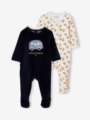 Pack of 2 "Car ride" Sleepsuits In Velour, for Baby Boys, Oeko Tex®