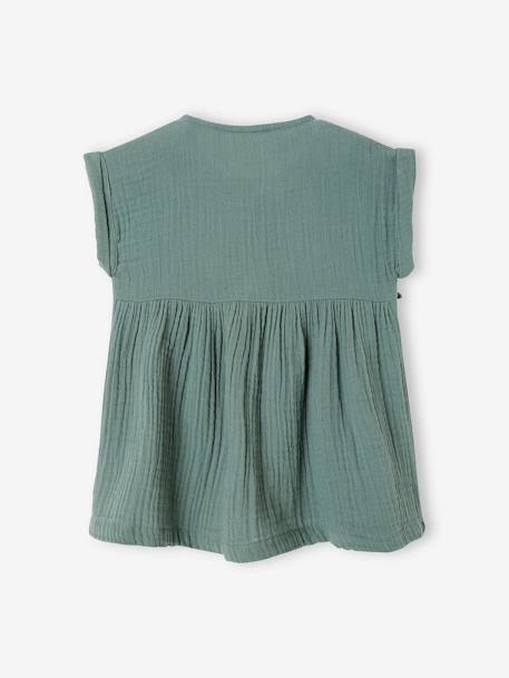 Dress in Cotton Gauze for Babies GREEN MEDIUM SOLID+ochre 