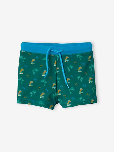 Swim Shorts with Islands & Dinos Print for Boys GREEN DARK ALL OVER PRINTED 