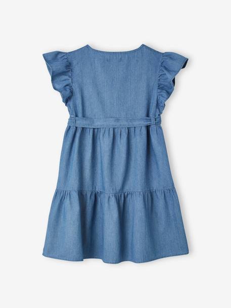 Light Denim Dress with Wrap-Over Effect for Girls BLUE DARK WASCHED 