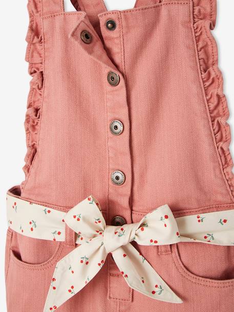 Dungarees with Ruffle, Printed Cherries on the Belt, for Girls BROWN LIGHT SOLID 
