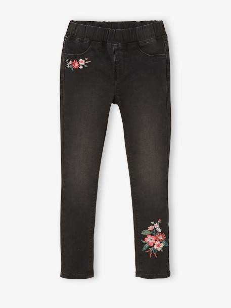 Embroidered Waterless Treggings, MorphologiK Narrow Hip, for Girls BLACK DARK SOLID WITH DESIGN+BLUE DARK WASCHED+double stone 