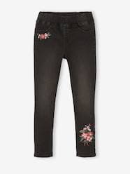 Girls-Jeans-Embroidered Waterless Treggings, MorphologiK Wide Hip, for Girls