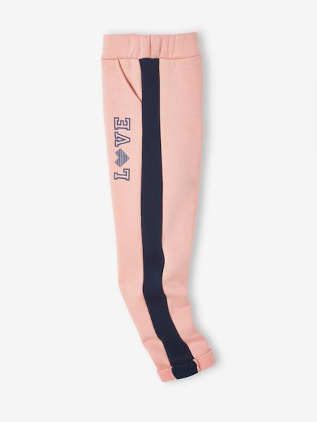 Fleece Joggers with Side Stripes for Girls BLUE DARK SOLID WITH DESIGN+PINK LIGHT SOLID WITH DESIGN+PURPLE DARK SOLID WITH DESIGN 