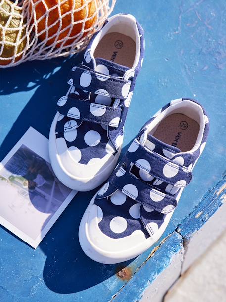 Fabric Trainers with Touch Fasteners, for Girls BLUE DARK ALL OVER PRINTED 