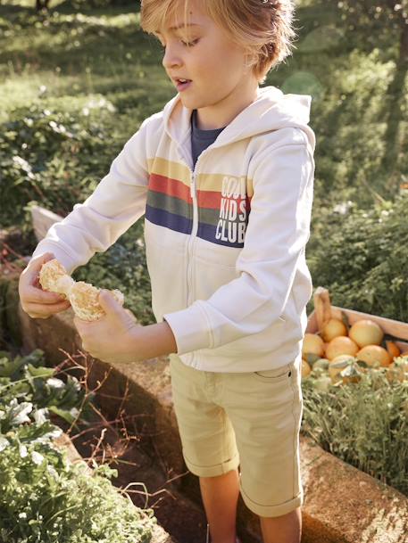 Hooded Jacket with Zip, Striped Motif, for Boys BEIGE LIGHT SOLID WITH DESIGN 