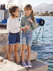Bermuda Shorts with Embroidered Flowers, for Girls