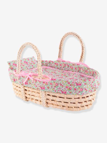 Braided Carrycot with Bed Linen - by COROLLE PINK MEDIUM SOLID WITH DESIG 