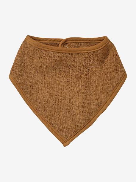 Pack of 3 Bandana-Style Bibs in Terry Cloth & Cotton Gauze BROWN LIGHT SOLID WITH DESIGN 