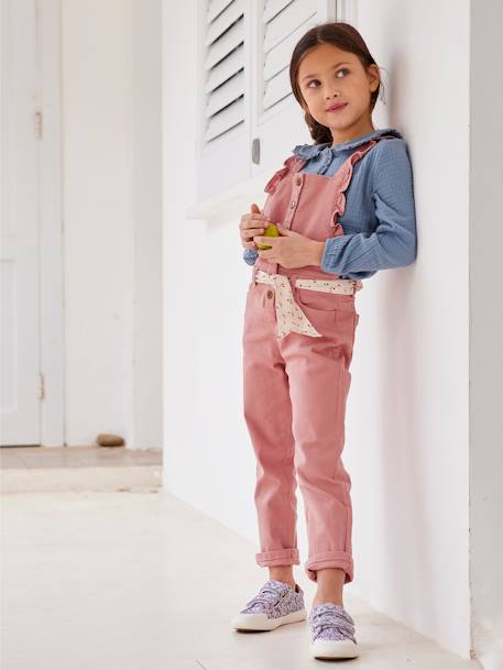 Dungarees with Ruffle, Printed Cherries on the Belt, for Girls BROWN LIGHT SOLID 