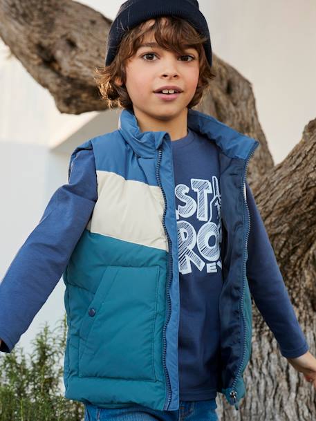 Hooded Bodywarmer with Recycled Polyester Padding, for Boys BLUE MEDIUM STRIPED 