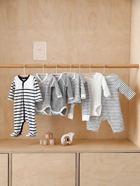 Set of 3 Long Sleeve Wrapover Bodysuits, Striped, for Newborn Babies, in Organic Cotton, by Petit Bateau BLUE MEDIUM TWO COLOR/MULTICOL 