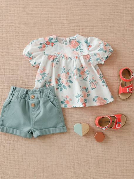 Shorts with Elasticated Waistband, for Babies clay beige+GREEN MEDIUM SOLID 