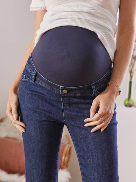 7/8 Straight Leg Jeans with Seamless Belly Band for Maternity BLUE DARK SOLID+BLUE LIGHT SOLID 