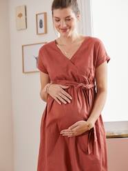 Long, Wrapover Dress in Linen & Cotton, Maternity & Nursing Special
