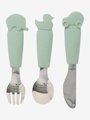 Nursery-Mealtime-Bowls & Plates-3 Cutlery Set in Silicone & Stainless Steel, for Children