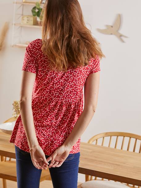 Blouse for Maternity & Nursing RED MEDIUM ALL OVER PRINTED 