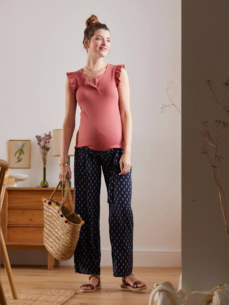 Fluid Trousers in Printed Viscose for Maternity BLUE DARK ALL OVER PRINTED 