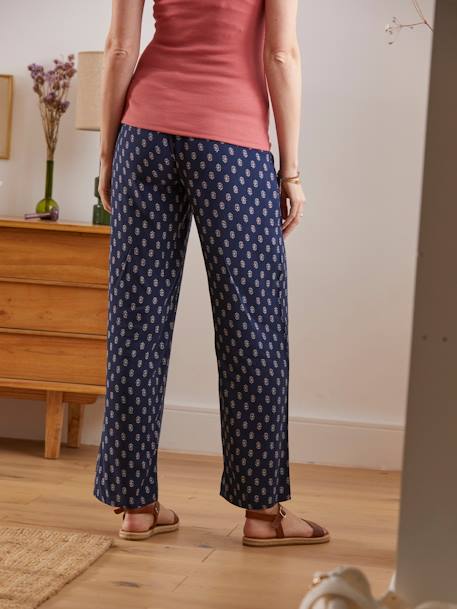 Fluid Trousers in Printed Viscose for Maternity BLUE DARK ALL OVER PRINTED 