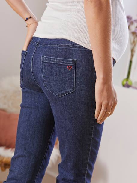 7/8 Straight Leg Jeans with Seamless Belly Band for Maternity BLUE DARK SOLID+BLUE LIGHT SOLID 
