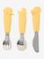 3 Cutlery Set in Silicone & Stainless Steel, for Children BROWN LIGHT SOLID+GREEN LIGHT SOLID 