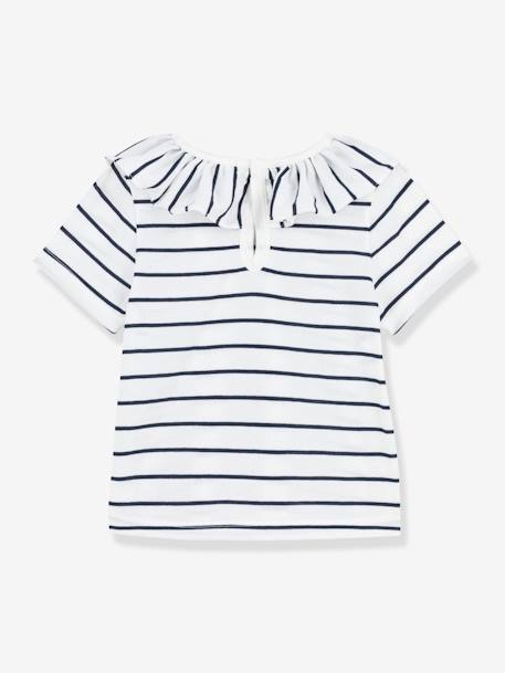 Striped Short Sleeve Blouse in Jersey Knit for Babies, by PETIT BATEAU WHITE MEDIUM STRIPED 