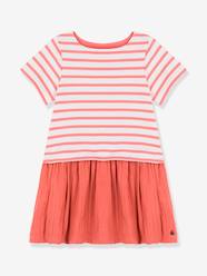 Girls-Dresses-Short Sleeve Dress in Jersey Knit and Organic Cotton Gauze, by PETIT BATEAU