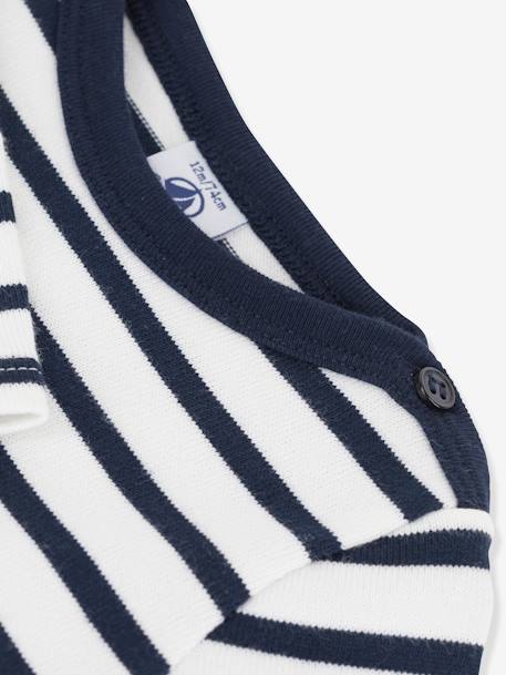 Iconic Long Sleeve Dress in Thick Organic Cotton Jersey Knit for Babies, by PETIT BATEAU WHITE MEDIUM STRIPED 