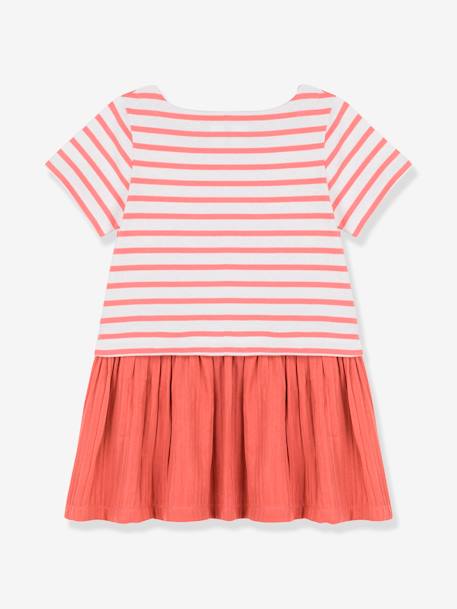 Short Sleeve Dress in Jersey Knit and Organic Cotton Gauze, by PETIT BATEAU RED LIGHT STRIPED 