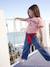 Striped T-Shirt, Sequinned Heart, for Girls WHITE MEDIUM STRIPED 