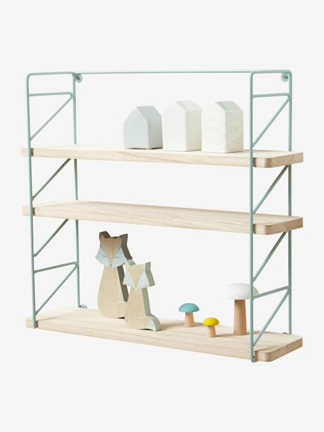 Metal & Wood 3-Level Shelving System Green+WHITE LIGHT SOLID 