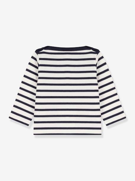 Long Sleeve Striped Jumper in Organic Cotton for Babies, by PETIT BATEAU WHITE MEDIUM STRIPED 