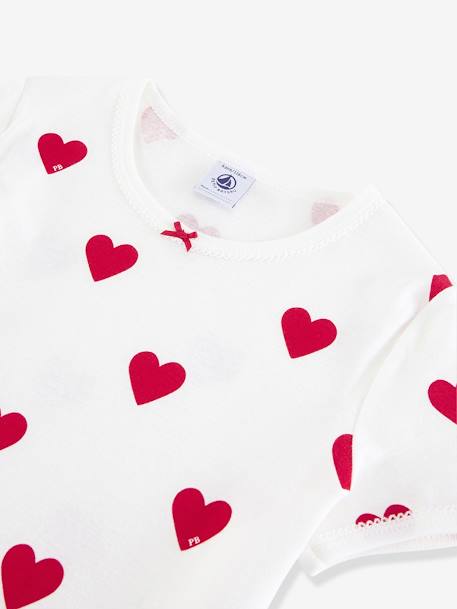 Short Sleeve Heart Pyjamas in Organic Cotton for Girls, by Petit Bateau WHITE LIGHT ALL OVER PRINTED 