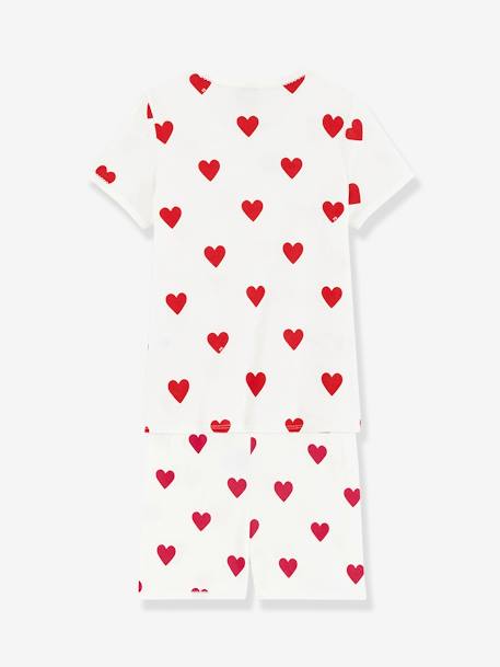 Short Sleeve Heart Pyjamas in Organic Cotton for Girls, by Petit Bateau WHITE LIGHT ALL OVER PRINTED 